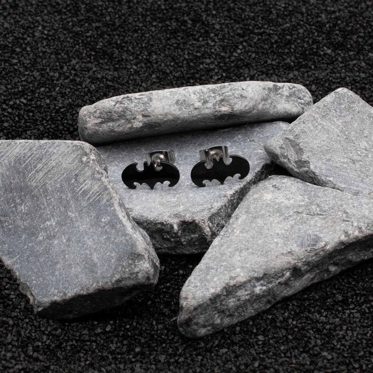 DC Comics Black Cut Out Batman Logo Stud Earrings - Image 4