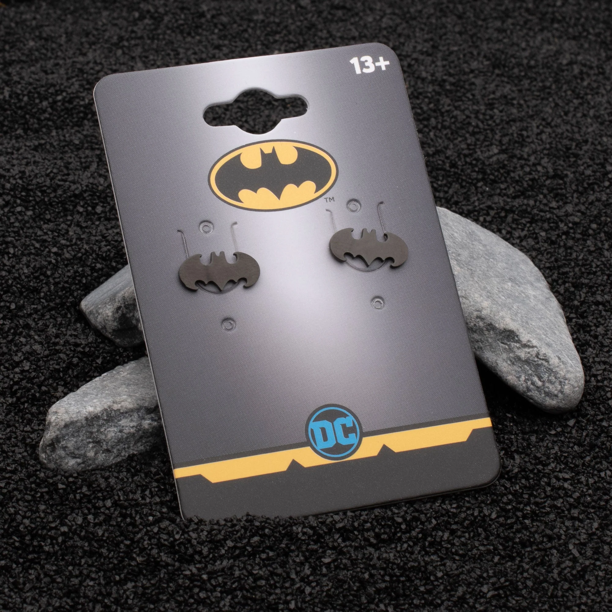 DC Comics Black Cut Out Batman Logo Stud Earrings - Image 5